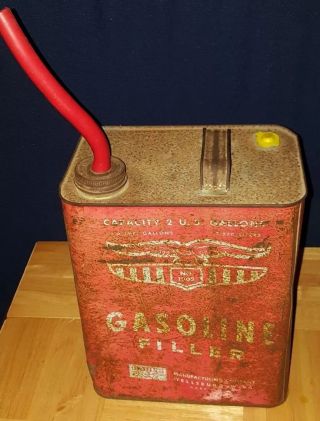 Vintage Eagle Red Metal Gas Can,  Antique Gasoline Filler W Eagle Spout