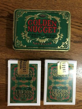 2 Decks Of Vintage Golden Nugget Gambling Hall Playing Cards In Tin