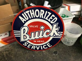" Buick Authorized Service " Large,  Heavy Double Sided Porcelain Sign (30 ")