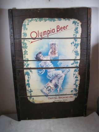 Large Vintage Olympia Beer Wooden Display Sign Bar Tavern Pub Rustic