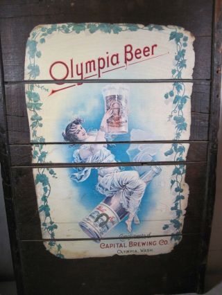 Large Vintage Olympia Beer Wooden Display Sign Bar Tavern Pub Rustic 5