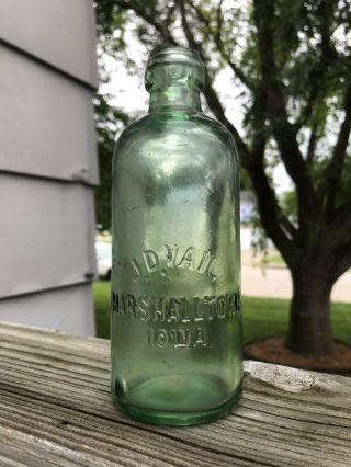 Marshalltown,  Iowa 1880’s J.  D.  Vail Colored Hutchinson Soda Bottle Dark Green