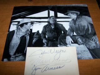 Authentic Hand Signed Index Card John Wayne/ward Bond/james Arness W/hondo Photo