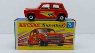 Matchbox Lesney Superfast 29 Mini Cooper Racing Car Diecast Toy Rare Retro Mib
