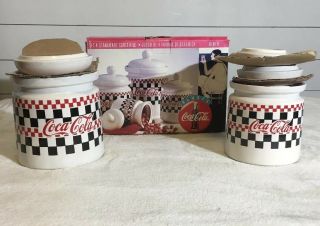 1997 Coca Cola Design By Gibson Canister Set W/ Lids Checkerboard Coke 4 Piece