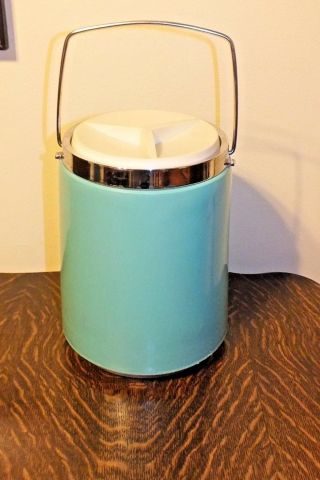 Mid Century Atomic Modern Turquoise/aqua Chrome Ice Bucket Vtg Bar Retro Decor