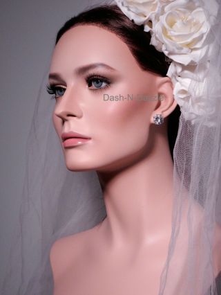 Female Mannequin Wig Bust Blue Glass Eyes