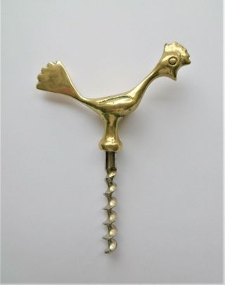 Antique Rare Swedish Art Deco Brass Corkscrew Rooster Made Around 1925