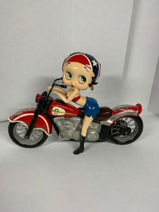 Betty Boop On Motorcycle Figure W/ Confederate Bandana - Polyresin