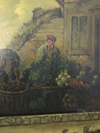 Antique Early 1800 ' s Oil Painting Genre Farm Scene w Frame & Provenance 4