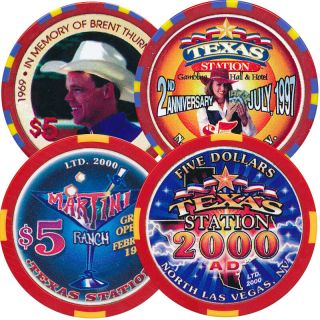 Set Of Four $5 Texas Station Casino Chips North Las Vegas Nv -