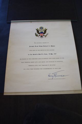 1947 Harry S Truman Signed Fallen Soldier Document Delbert A.  Chavez