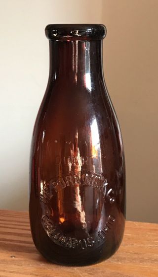 Antique Rare The Pure Milk Co Columbus Ohio Amber Glass Bottle