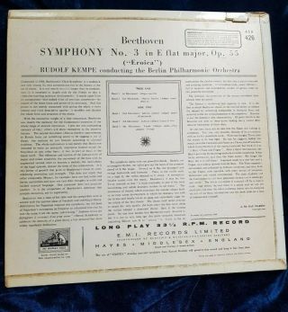Beethoven Symphony no.  3 Eroica.  Rudolf Kempe / BPO HMV ASD 426 ED1 LP 2