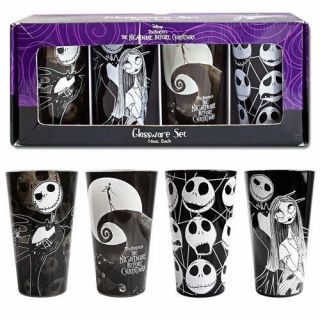 Nightmare Before Christmas Pint Glass 4 Pack Set Halloween Collectable Disney