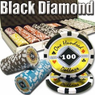 500 Black Diamond 14g Clay Poker Chips Set With Aluminum Case - Pick Chips