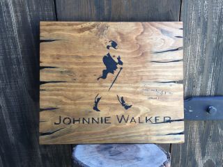 Johnnie Walker Black Label Wood Sign Whiskey Bar Antique Look Barrel Distillery
