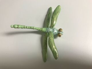 Rare 3 1/2 " Herend Porcelain Green Fishnet Dragonfly Figurine