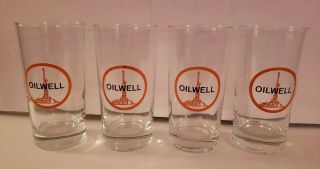 4 Vintage Uss Oilwell 5.  5 " Tumbler Glasses Oil Derrick Barware Rare
