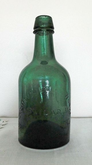Iron Pontil Dyottville Glass Teal Green Squat Beer / Soda Bottle - Exc.