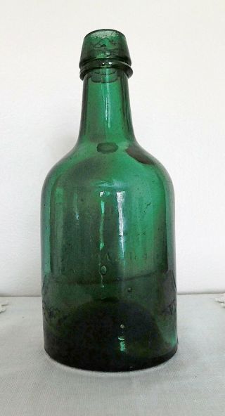 IRON PONTIL DYOTTVILLE GLASS TEAL GREEN SQUAT BEER / SODA BOTTLE - EXC. 4