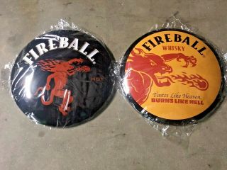 Fireball Whiskey Pair (2 Qty) 16 " Domed Round Metal Signs,  Wall Art Mancave