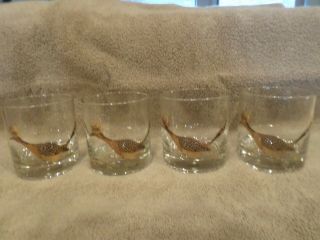 Couroc 4 Roadrunner Double Old Fashioned Glasses Black Gold Mid Century Bar