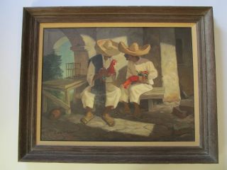 Estarr Signed Oil Painting Vintage Mexico Figures With Chickens Old Mission