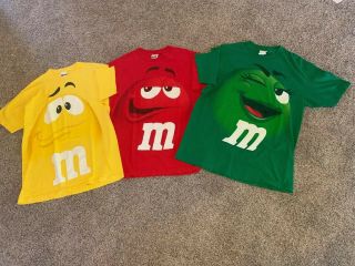 3 M&ms Chocolate Candy T - Shirt Large Red,  Green,  Yellow M&m World Nwt L