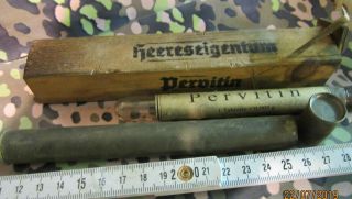 Empty Pervitin Tubes With Metal Sleeve And Wooden Transport Box Big