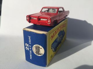 Matchbox Lesney 22 C2 Pontiac G.  P.  Coupe In HTF Orig E2 (Blue Car) Box NMIB 3