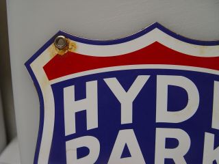 Hyde Park True Lager Beer Diecut Porcelain Shield Shaped Advertising Sign 3