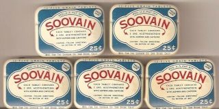 SET OF 4 OLD COLD REMEDY TINS FIXACO,  ST.  MARY ' S,  SOOVAIN AND SPARTAN ASPIRIN 4