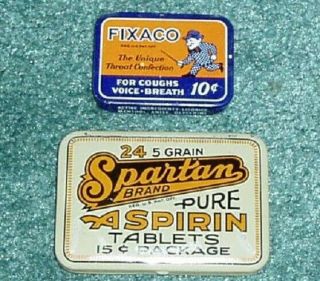 SET OF 4 OLD COLD REMEDY TINS FIXACO,  ST.  MARY ' S,  SOOVAIN AND SPARTAN ASPIRIN 5