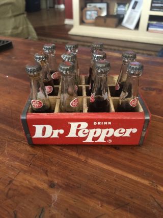 Dr Pepper Miniature Wooden Case 12 Pack.  Glass Bottles,  Metal Caps 11 In Case