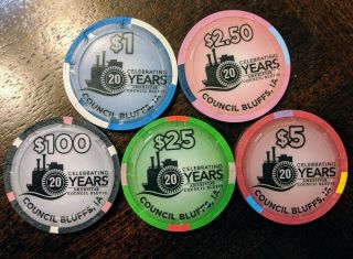 Five (5) Ameristar Council Bluffs Live Chips,  $1 Through $100