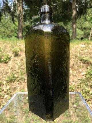Crude Pontiled Olive Green Black Glass Dr.  Townsend 