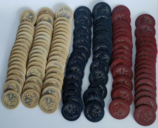 One - Hundred And Thirty Poker Chips 1910 - 1920 Vintage Clay Engraved Flush Hands