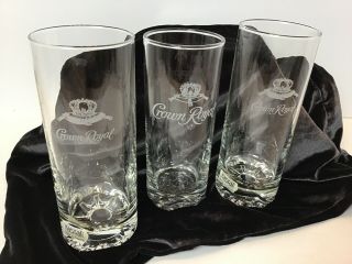 3 Rare Etched Highball Crown Royal Rastal France Whisky Bar Cocktail Glasses