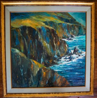 Jack Laycox - " Surf At Big Sur " 1966 - Large Oil Painting - 49 X 44
