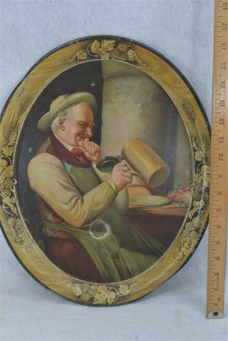 H.  D.  Beach Beer Lithograph Tray Oval Pre Prohibition Drinking Man Antique 1900