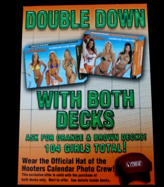 Double Down Sexy Hooters Calendar Girls Bikini Playing Cards Promo Mini Poster
