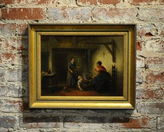Jan Jac Matthys Damschroeder - 19th C.  German Interior Scene - Oil Painting