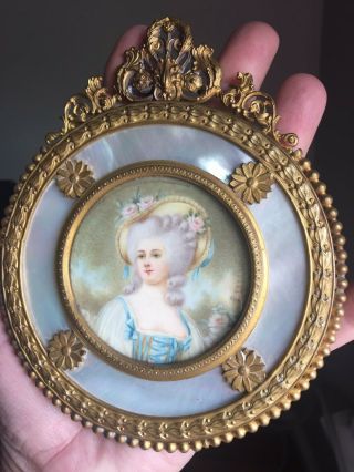 Signed French Antique Miniature Exquisite Gilt Bronze Doré Mother Of Pearl Frame