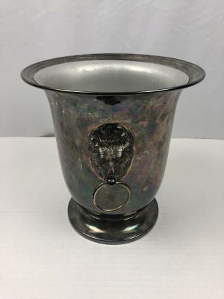Vintage Silver Plated Champagne Ice Bucket Lion Head Handles Insert Art Deco 2