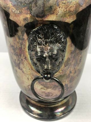 Vintage Silver Plated Champagne Ice Bucket Lion Head Handles Insert Art Deco 4