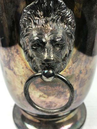 Vintage Silver Plated Champagne Ice Bucket Lion Head Handles Insert Art Deco 5
