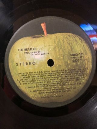 The Beatles White Album 1968 LP SWBO - 101 First Press W/ Inserts Low 0003243 11