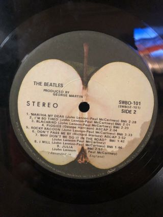 The Beatles White Album 1968 LP SWBO - 101 First Press W/ Inserts Low 0003243 12