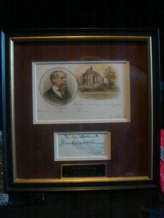 Charles Dickens Authentic Cut Out Signature In Picture Frame.